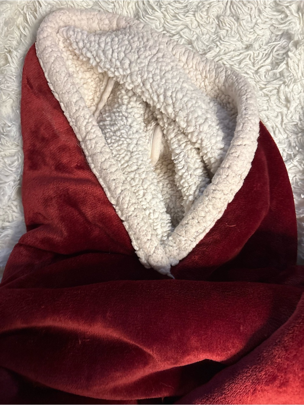 Plush Sherpa-Lined Hooded Throw in Deep Red